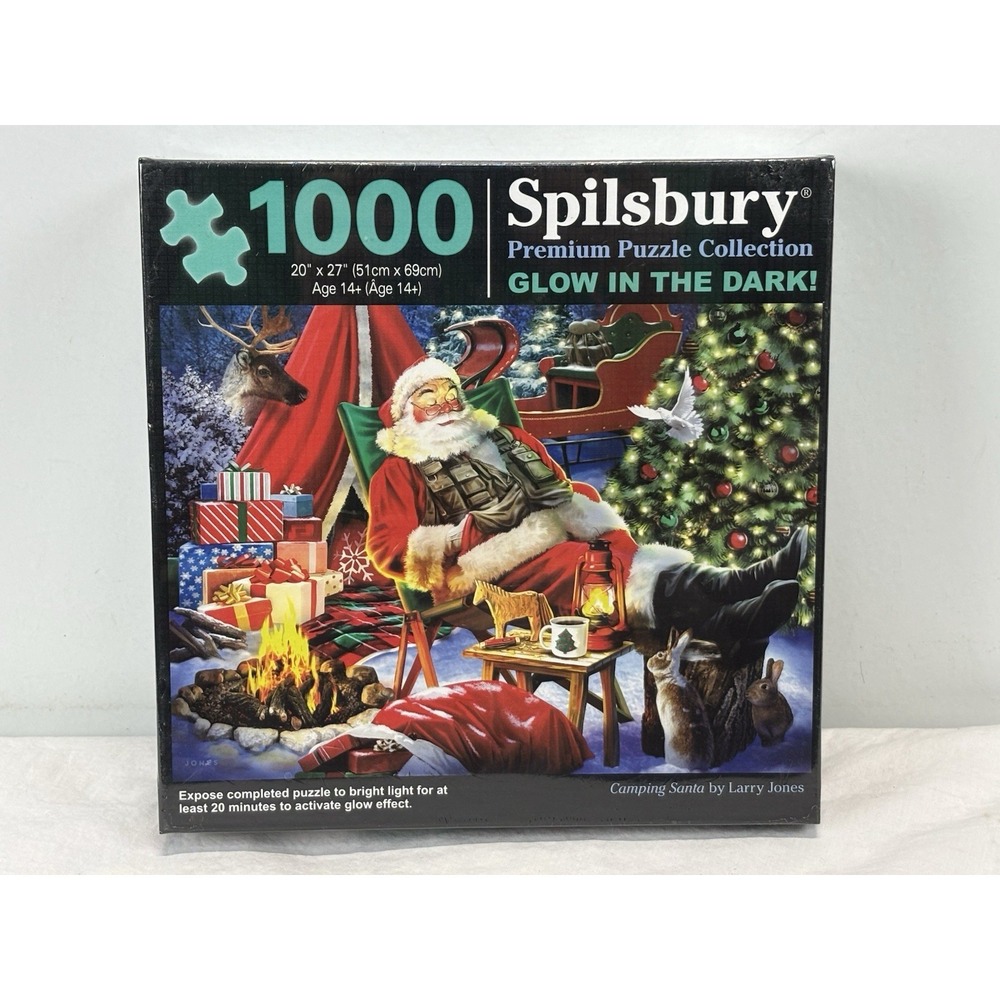 NEW!  Spilsbury 1000 Pc Puzzle Santa Camping Christmas Glow In Dark